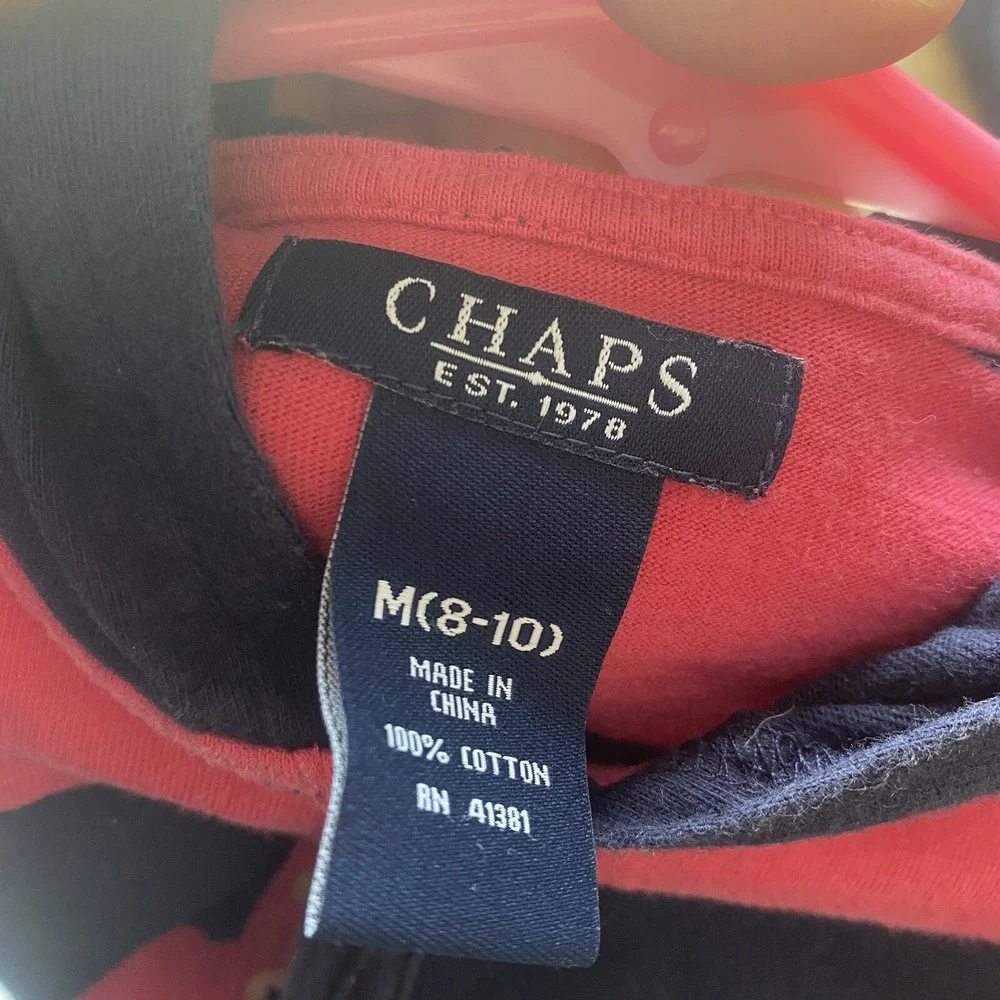 Chaps Dress Girls 8 10  Blue and‎ Pink Stripe Long Sleeve